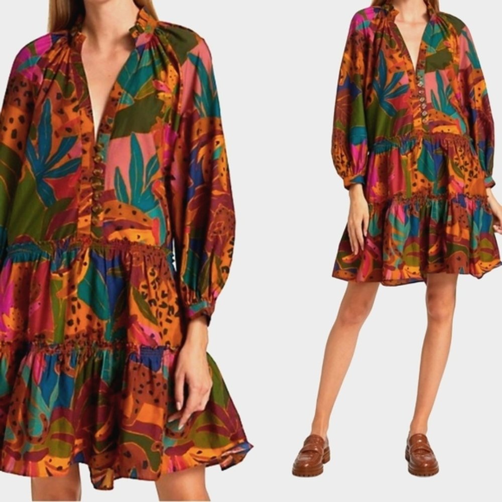 Farm Rio Leopard Jungle Minidress Size M